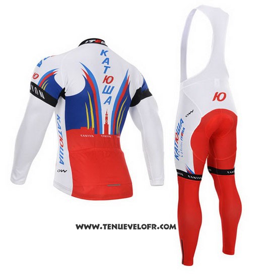 2015 Maillot Ciclismo Katusha Blanc et Rouge Manches Longues et Cuissard